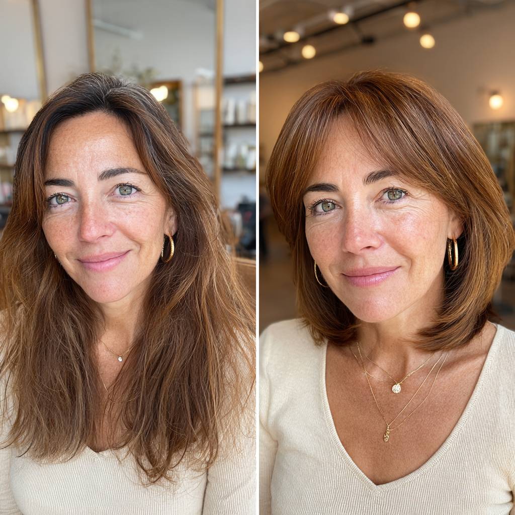 Chic Medium-Length Layered Cut with Soft Fringe