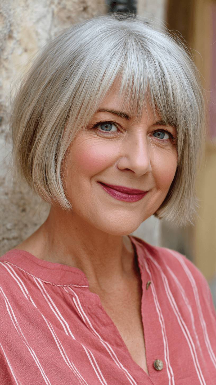 Chic Silver Blunt Bob with Subtle Face-Framing Layers