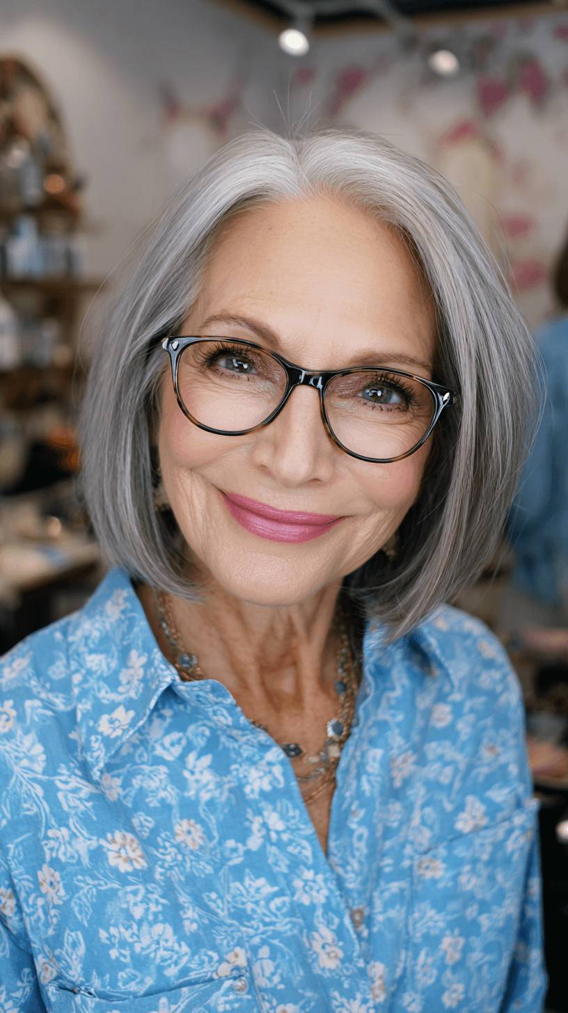 Chic Silver Blunt Bob with Subtle Textured Ends