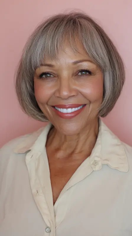 Chic Silver Bob with Soft Bangs
