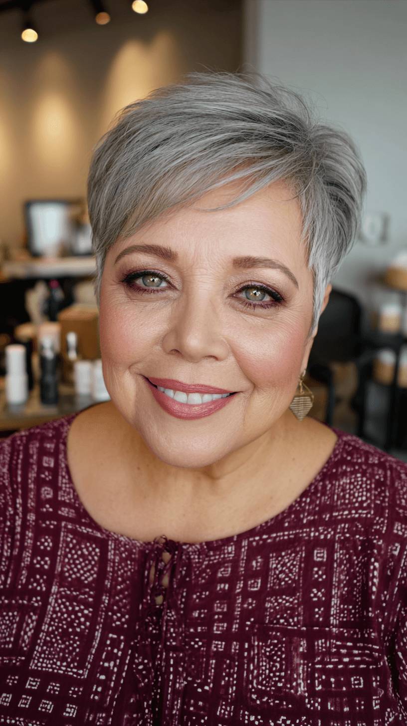 Chic Silver Side-Parted Pixie Cut