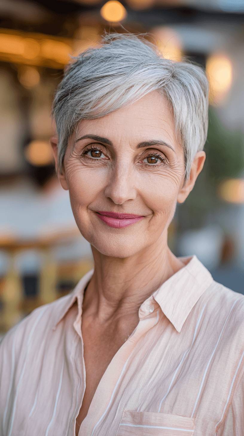 Chic Silver Side-Parted Pixie with Soft Texture