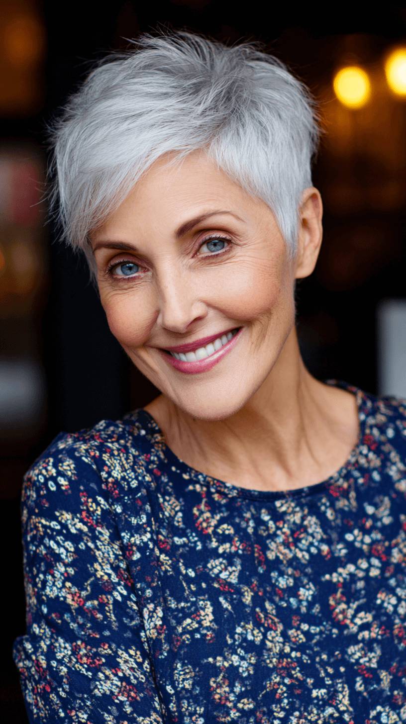 Chic Silver Textured Pixie Cut with Side Part