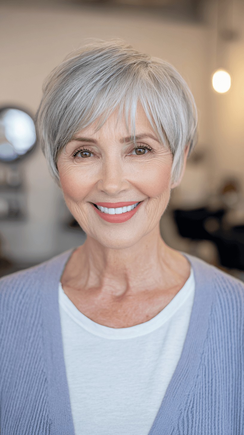 Chic Silver Textured Pixie Cut with Soft Layers