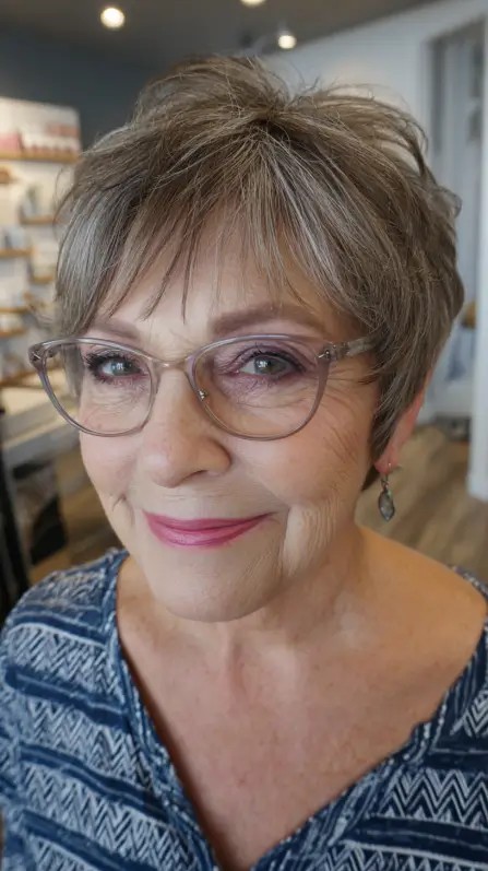 Chic Silver Textured Pixie with Fluffy Layers