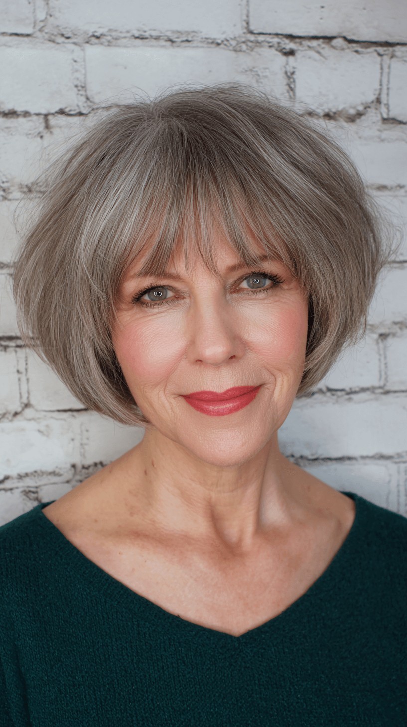 Chic Silvery Bubble Bob with Face-Framing Bangs