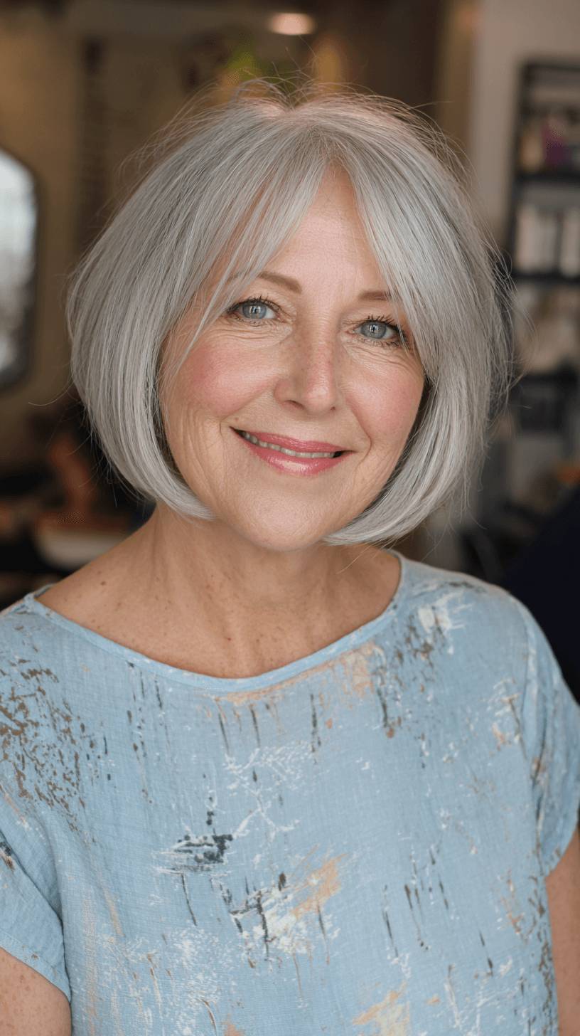 Chic Softly Layered Grey Bob with Subtle Movement