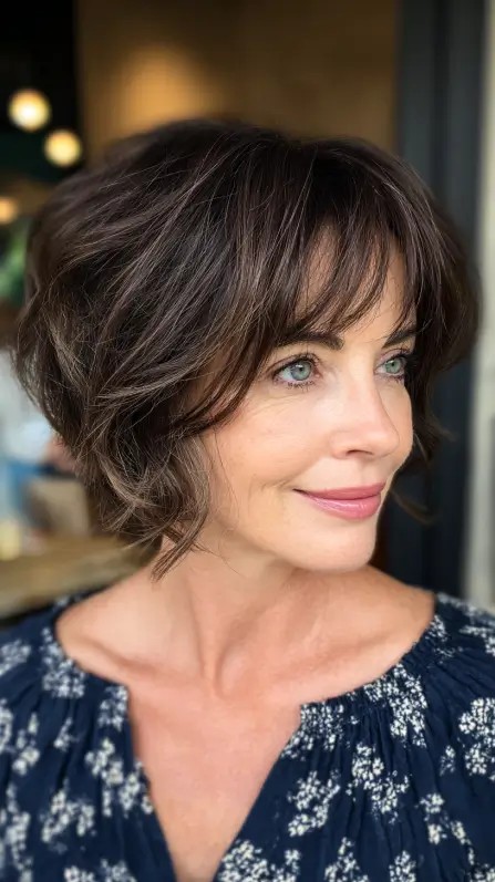 Chic Textured Bob with Soft Waves and Bangs