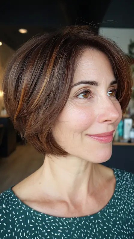 Chic Textured Bob with Subtle Caramel Highlights