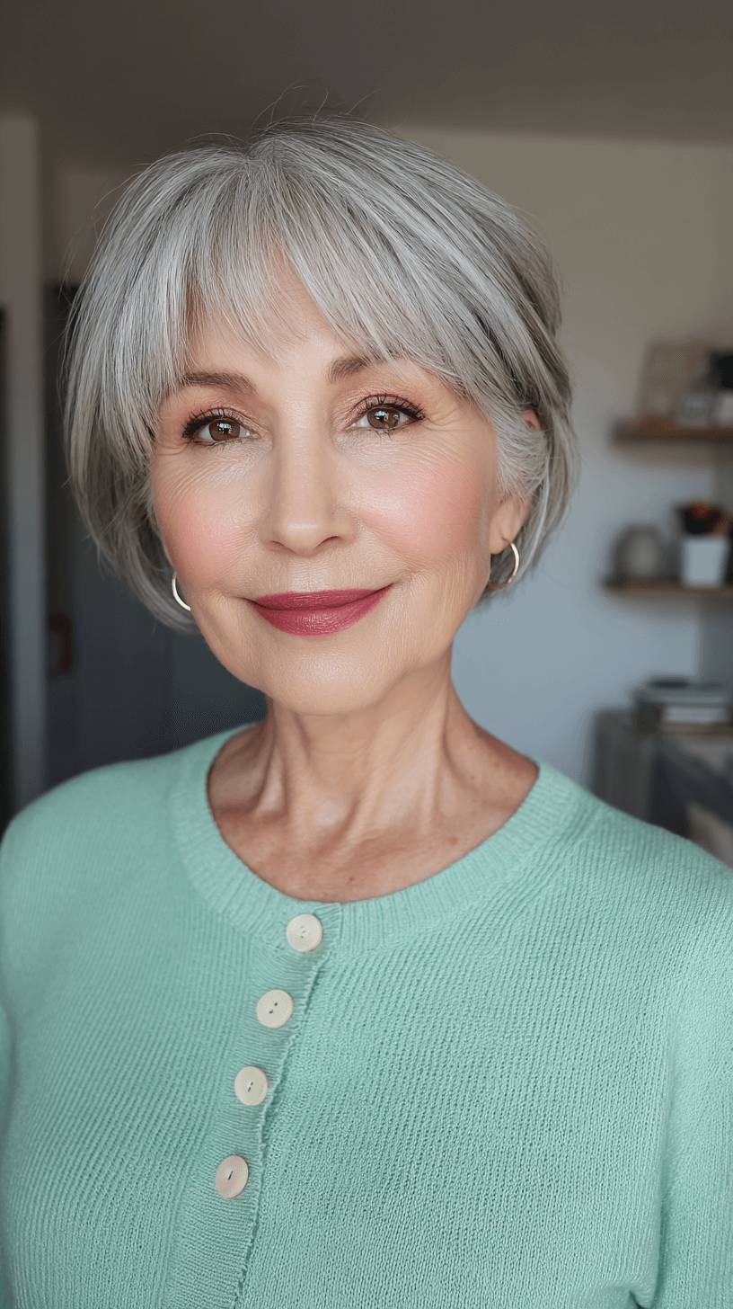 Chic Textured Grey Pixie with Soft Fringe