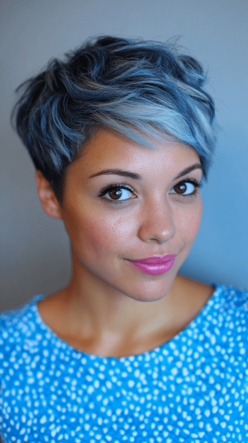 Chic Textured Pixie Cut with Icy Blue Balayage