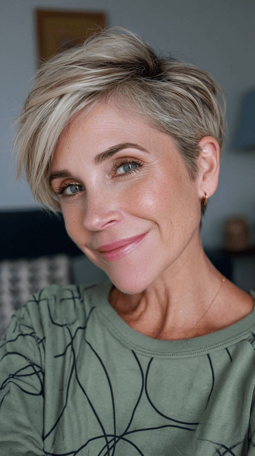 Chic Textured Pixie Cut with Side-Part and Highlights