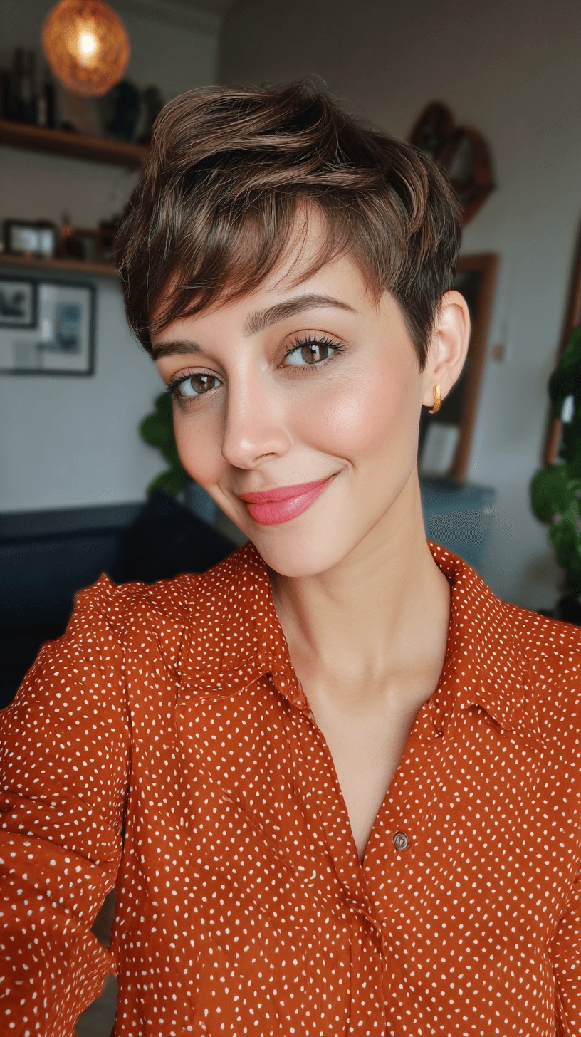 Chic Textured Pixie Cut with Soft Balayage Highlights
