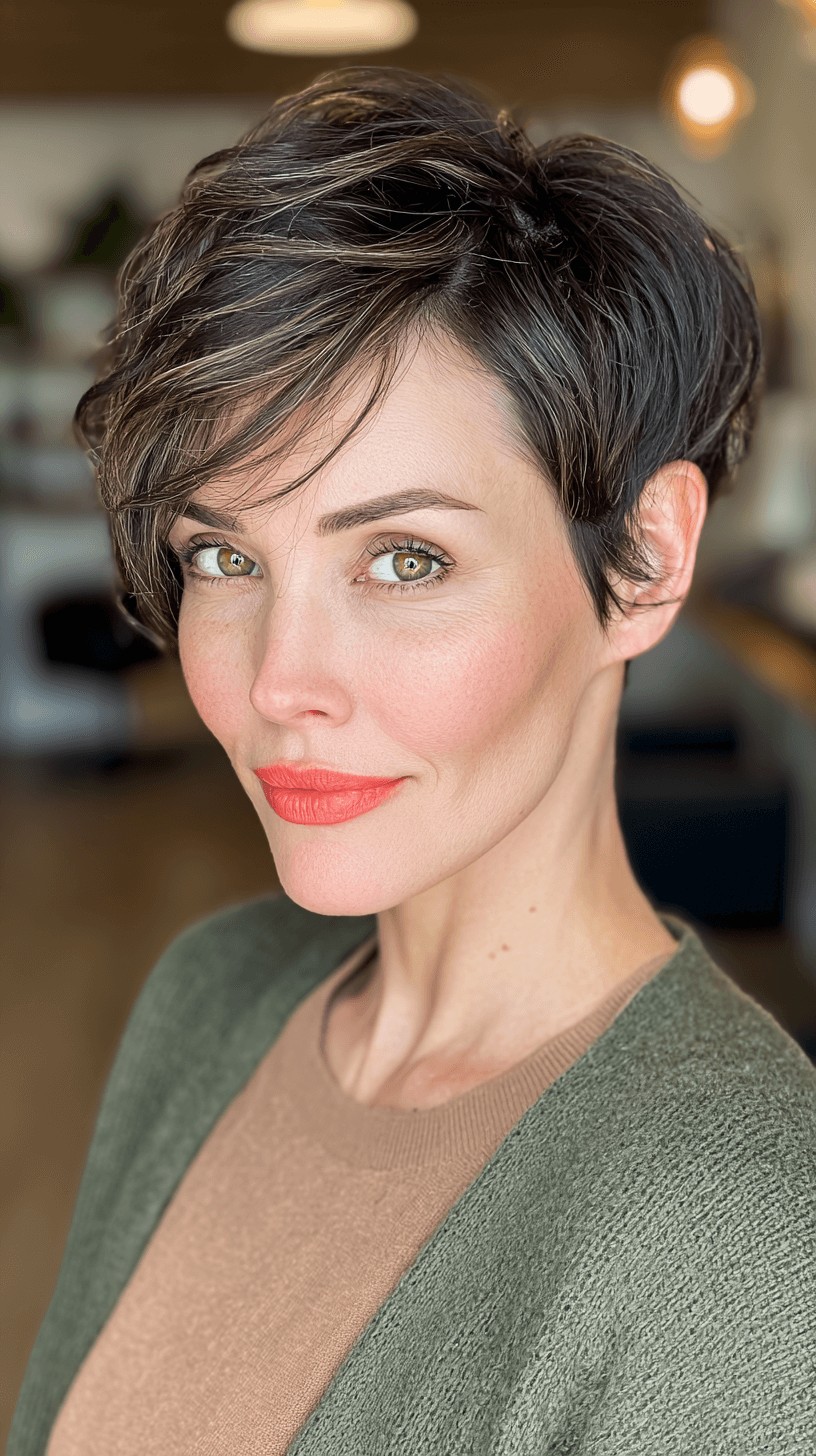 Chic Textured Pixie Cut with Soft Caramel Balayage