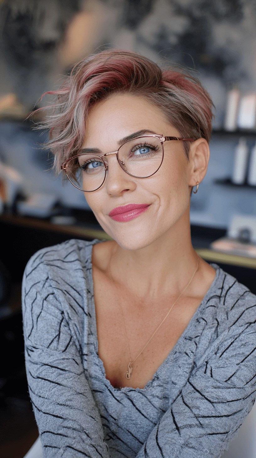 Chic Textured Pixie Cut with Subtle Rose Gold Balayage