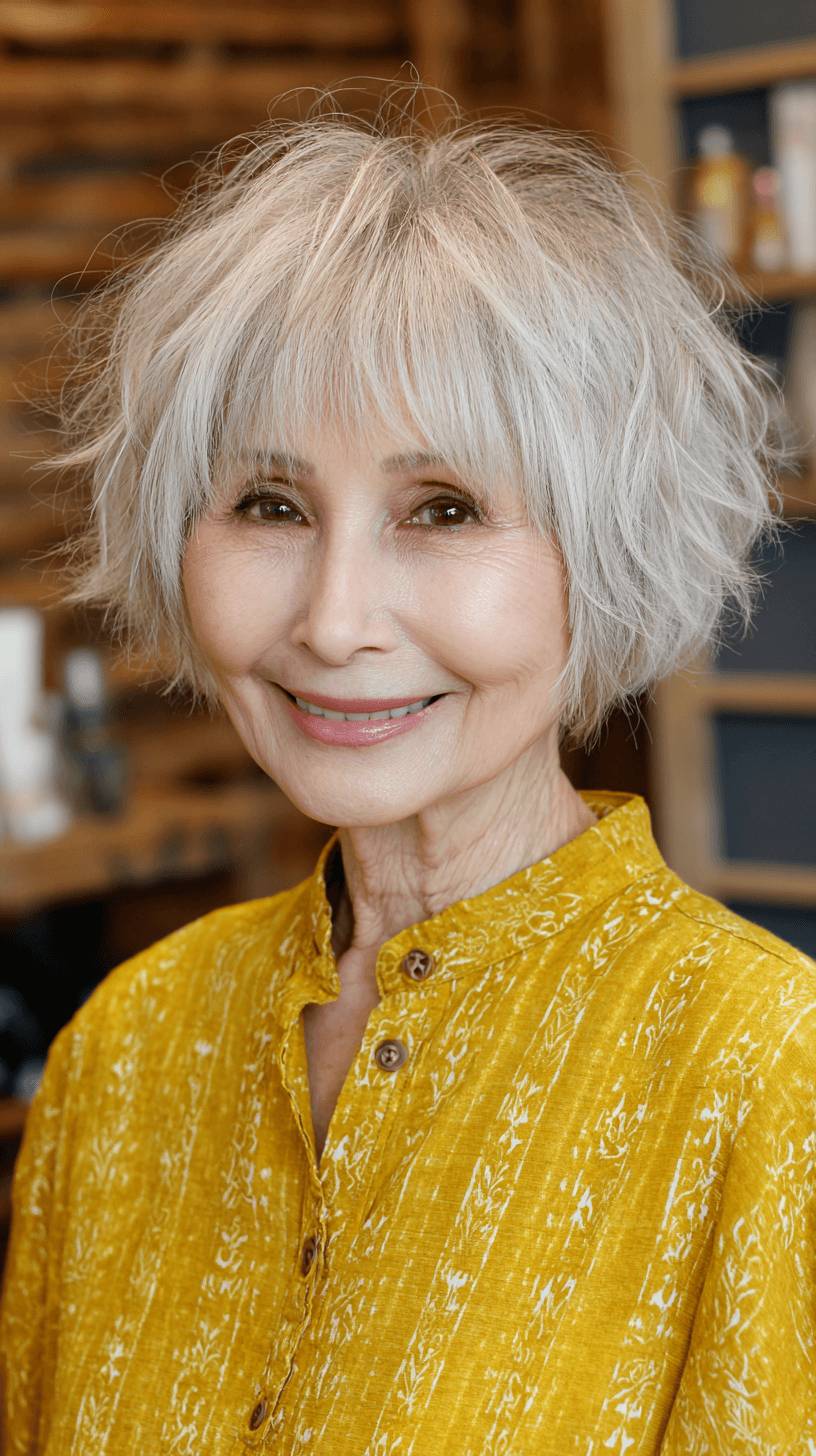 Chic Textured Shaggy Bob with Long Bangs