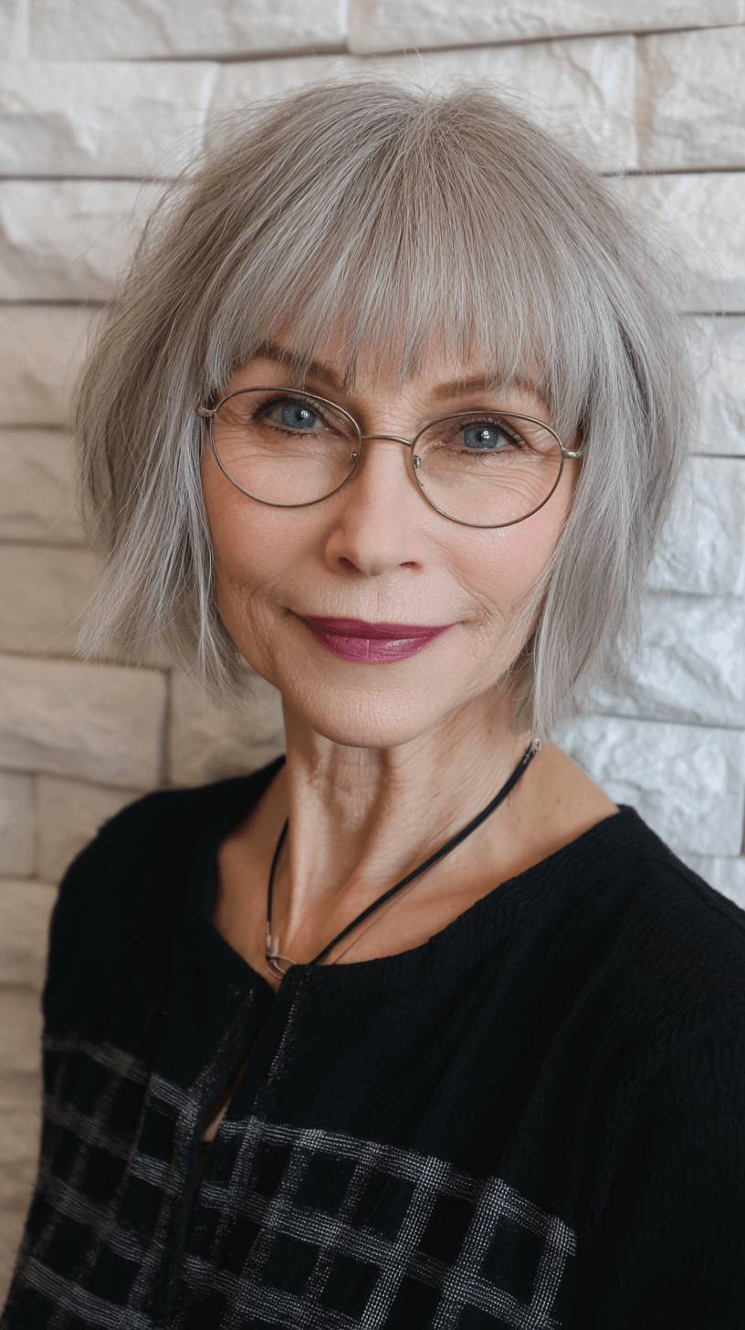 Chic Textured Shaggy Bob with Long Fringed Bangs