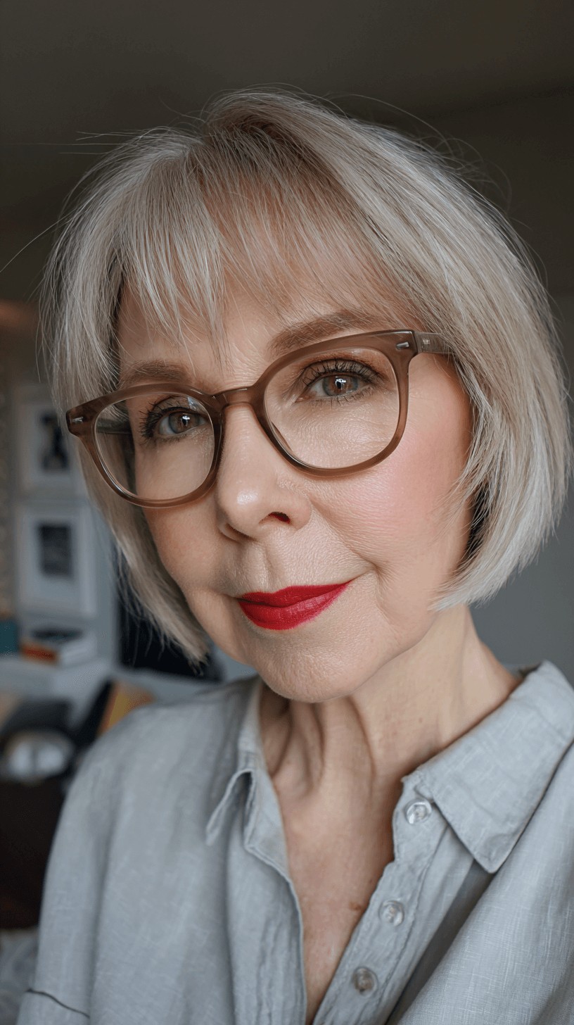 Chic Textured Silver Bob with Subtle Bangs