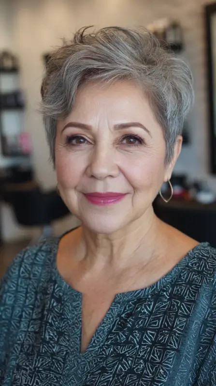 Chic Textured Silver Pixie with Gentle Volume