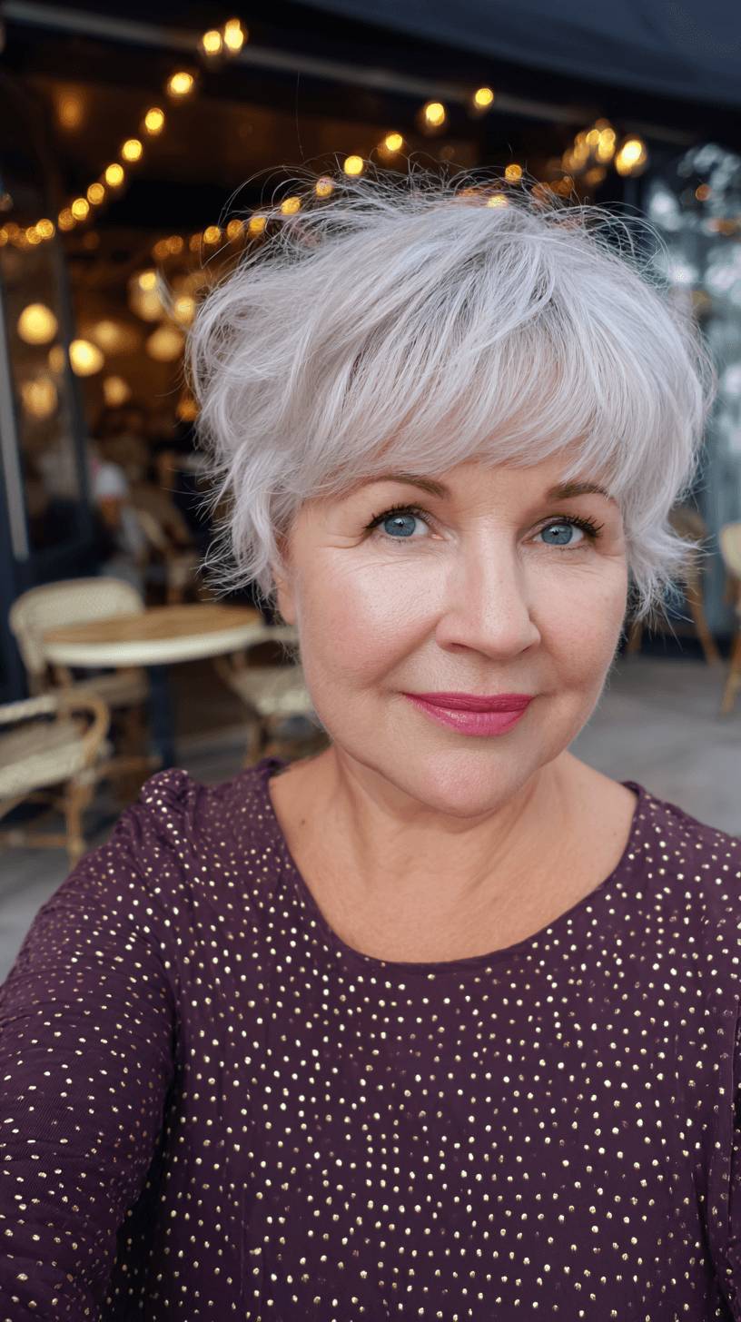 Chic Textured Silver Pixie with Soft Volume