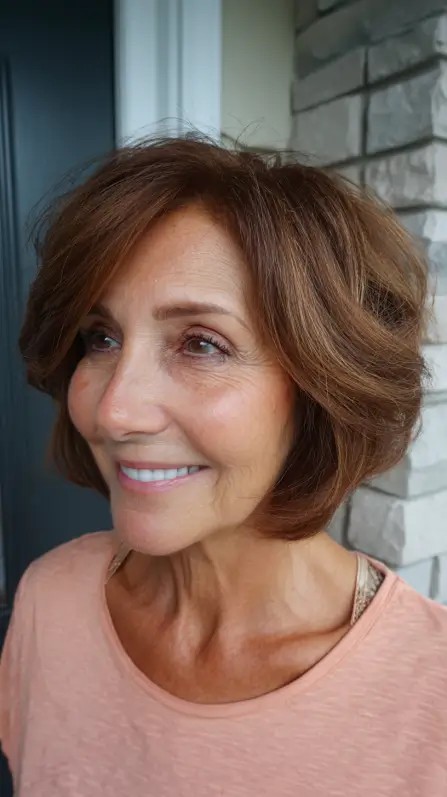 Chic Warm Auburn Shoulder-Length Cut with Gentle Layers