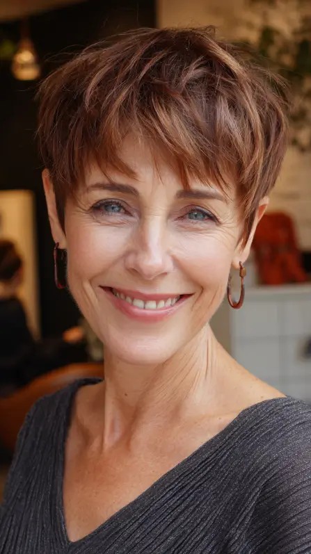 Choppy Textured Pixie with Rich Chocolate Undertones