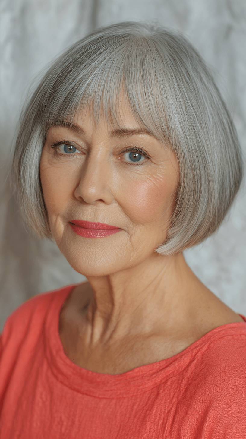 Classic Grey Bob with Soft Bangs