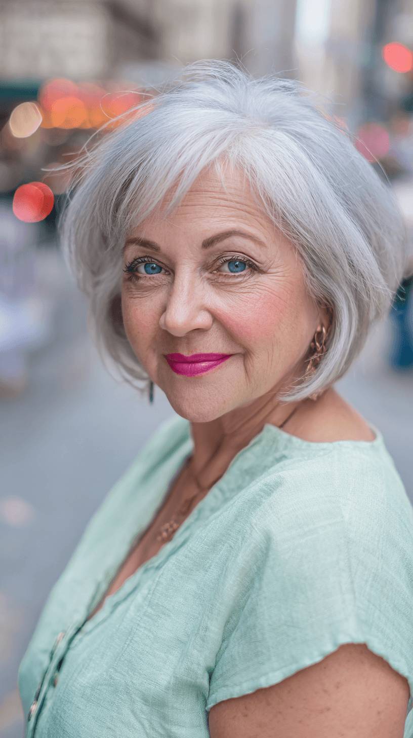 Contemporary Soft Grey Bob with Wispy Layers