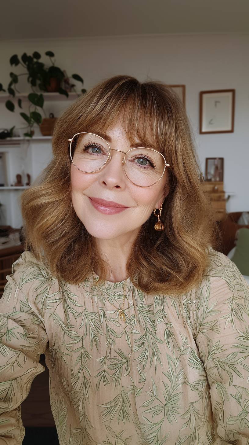 Elegant Mid-Length Wavy Cut with Soft Bangs