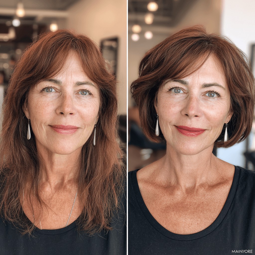 Elegant Rich Auburn Bubble Bob with Soft Textured Layers