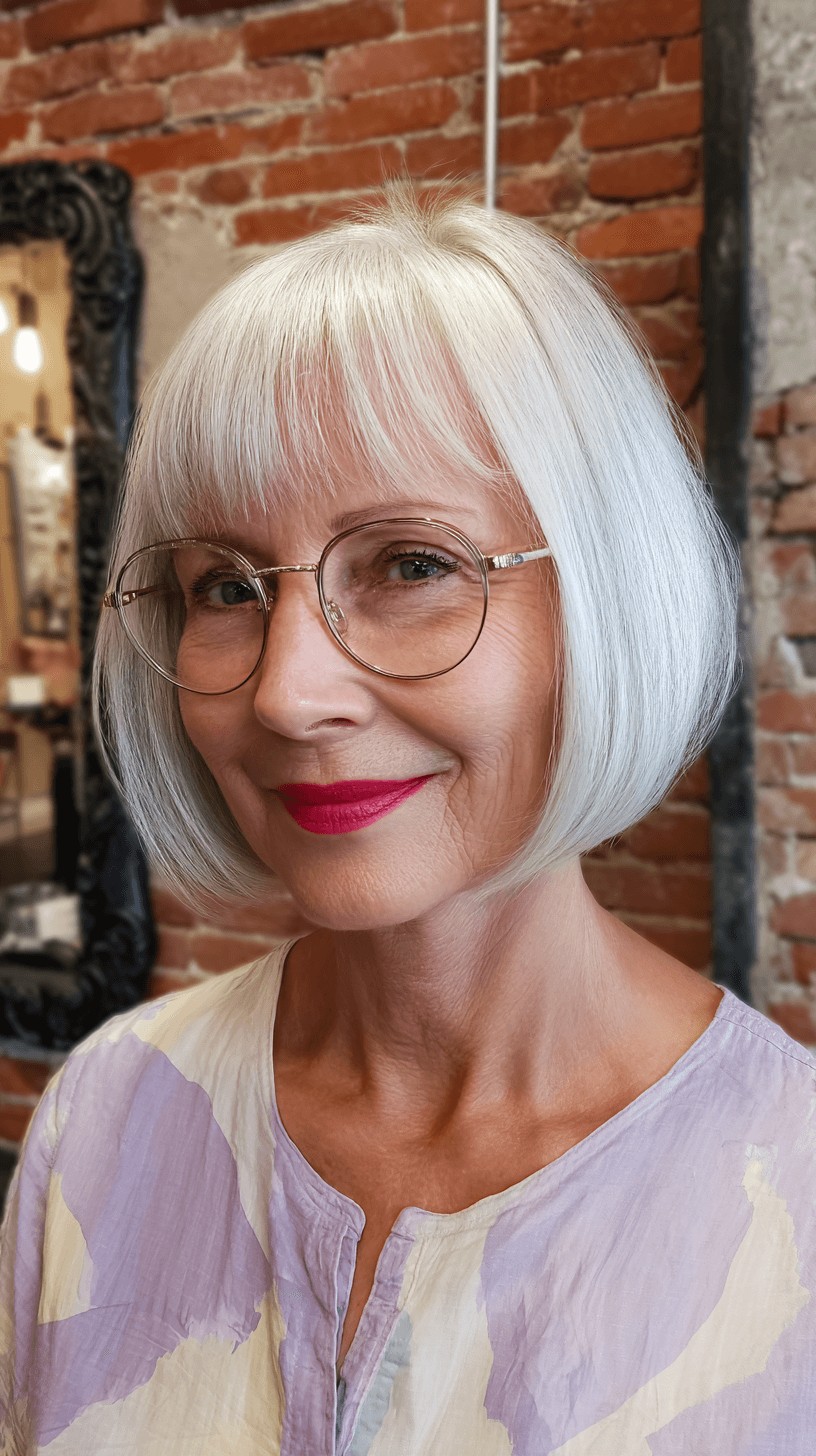 Elegant Silver Bob with Subtle Fringe