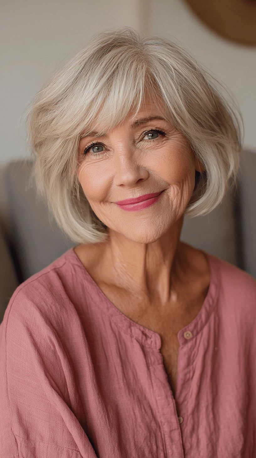 Elegant Silvery Frayed Bob with Soft Layers