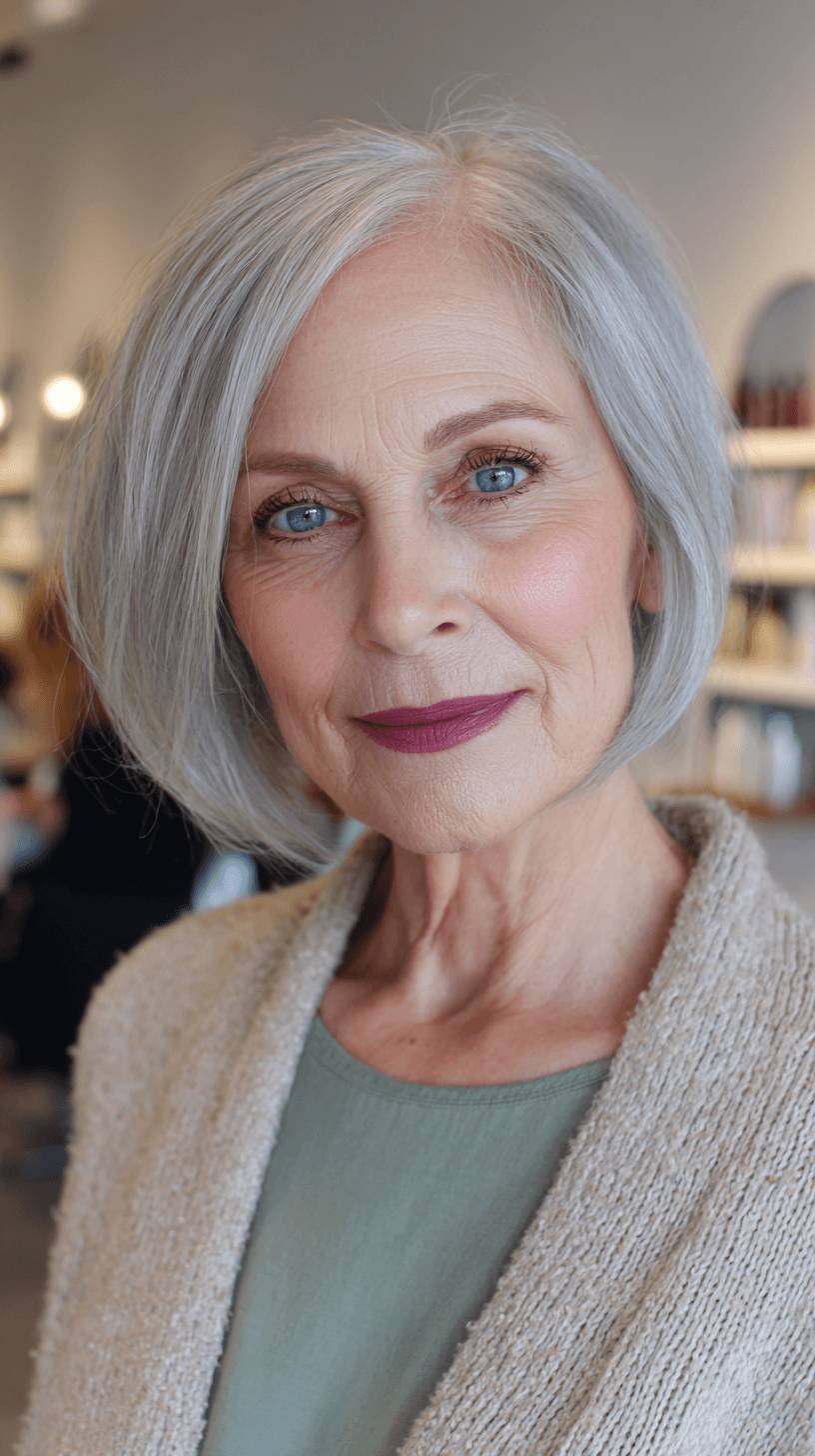 Elegant Soft Grey Bob with Gentle Layers