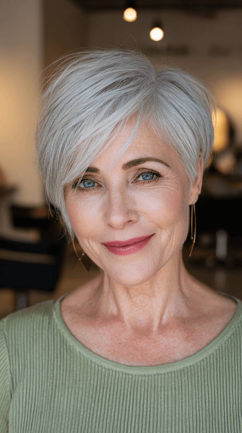Elegant Softly Layered Silver Pixie Cut