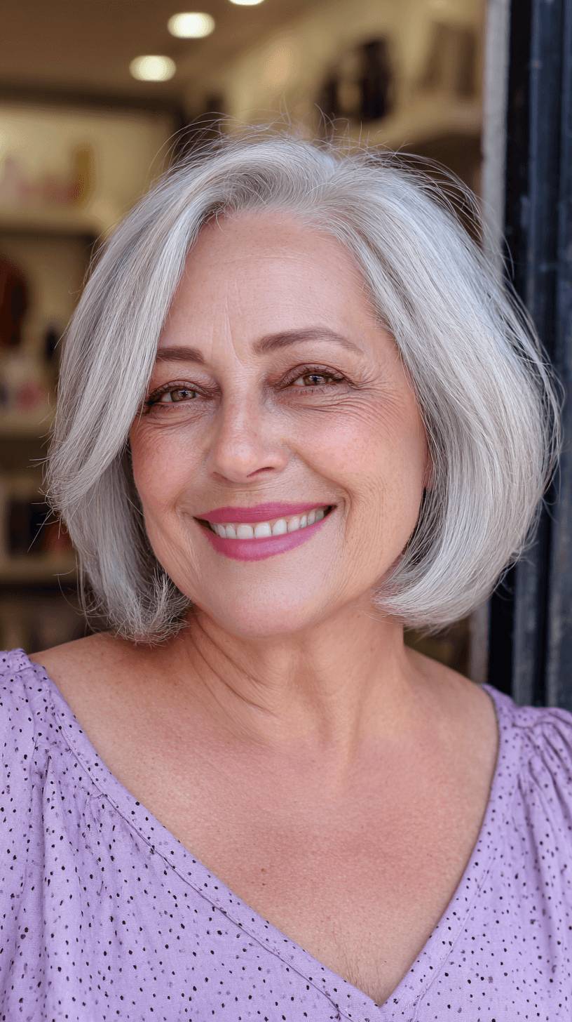Elegant Textured Grey Bob with Soft Movement