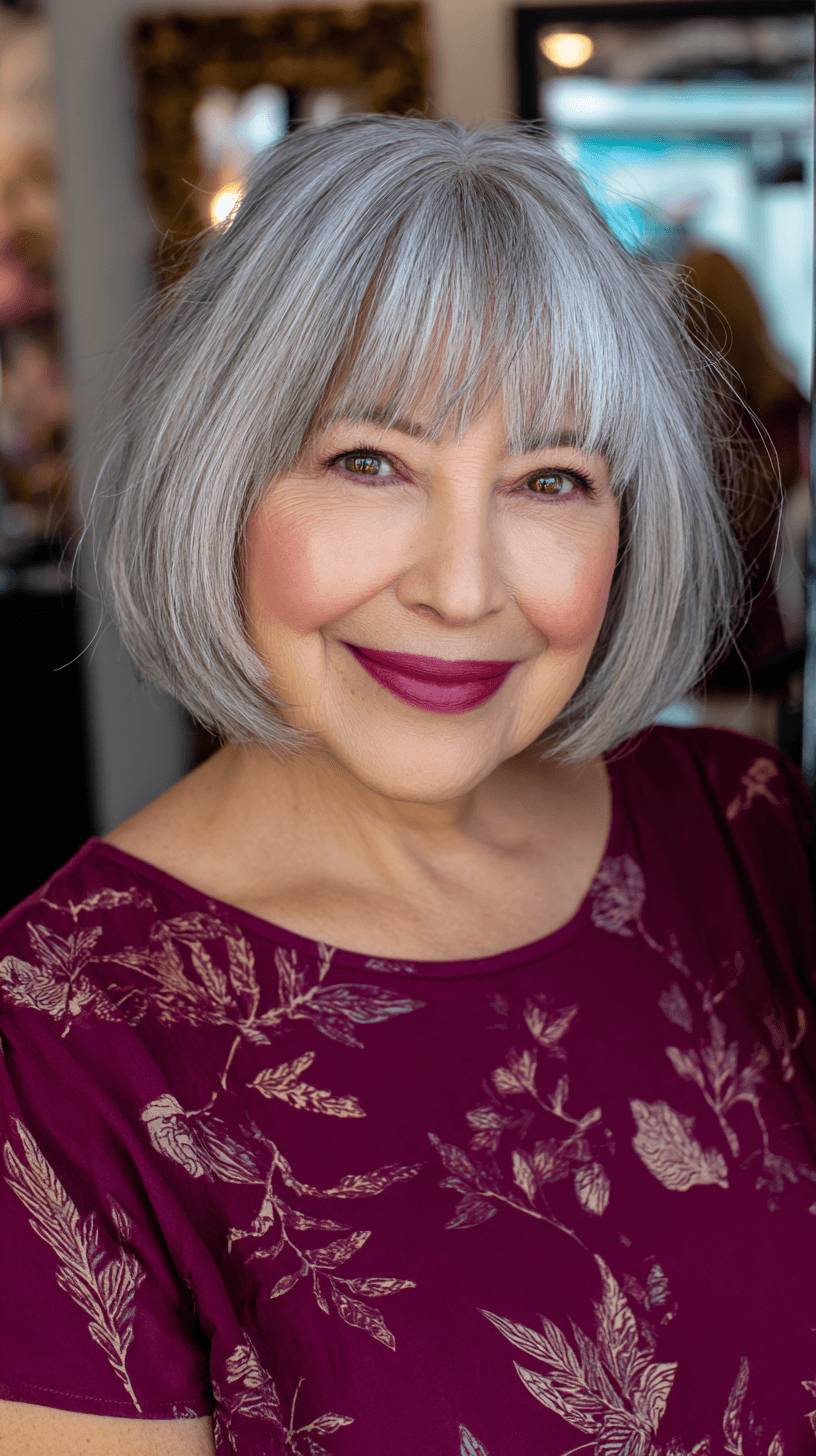 Modern Grey Bob with Flattering Bangs