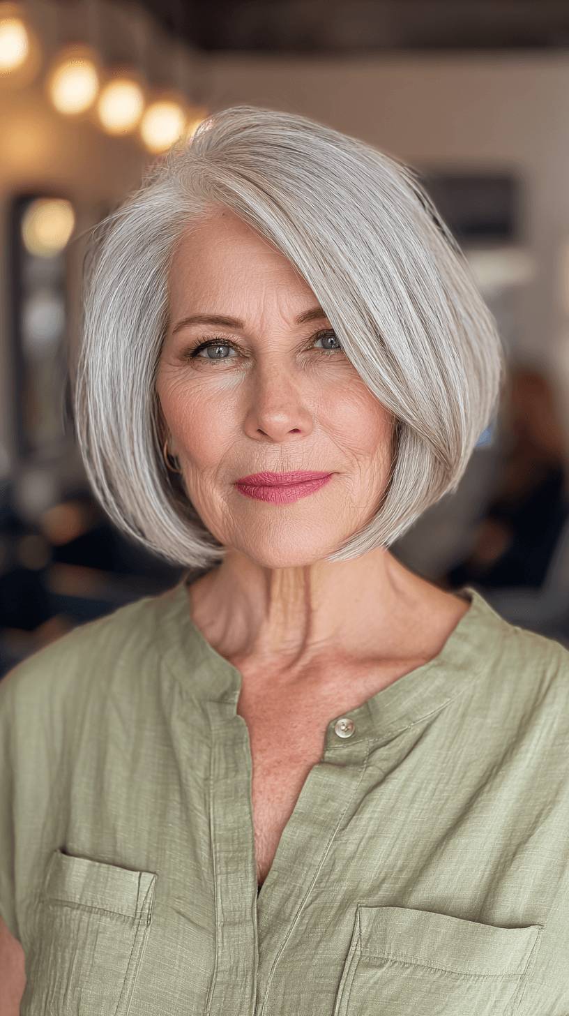Modern Grey Bob with Subtle Volume