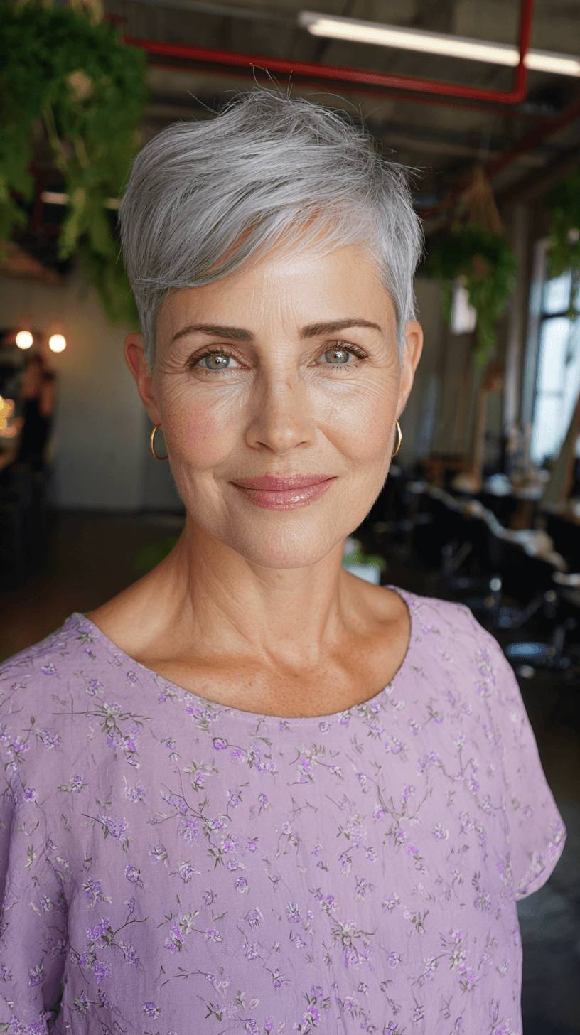 Modern Silver Pixie Cut with Soft Texture