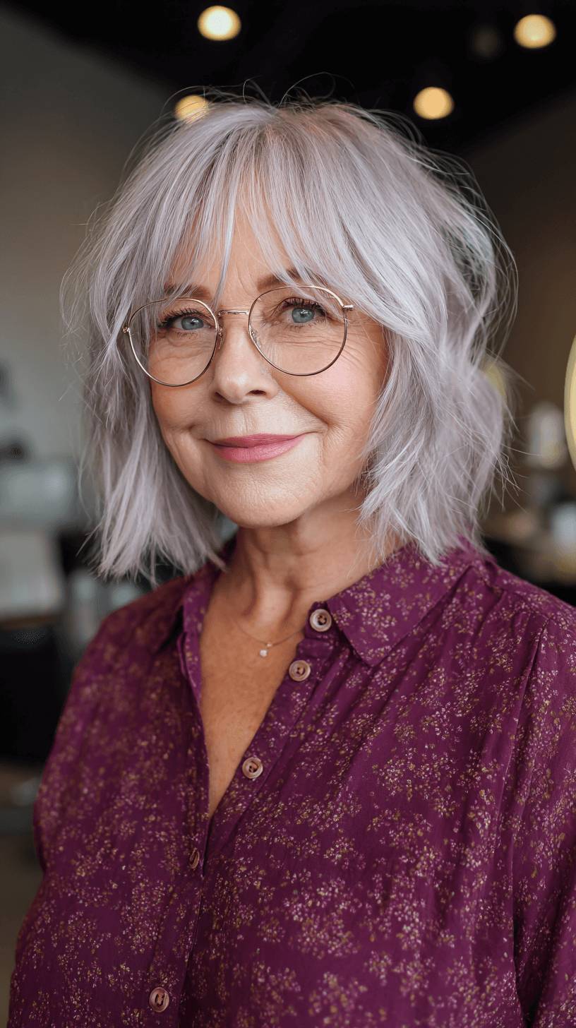 Modern Silver Shaggy Bob with Face-Framing Layers