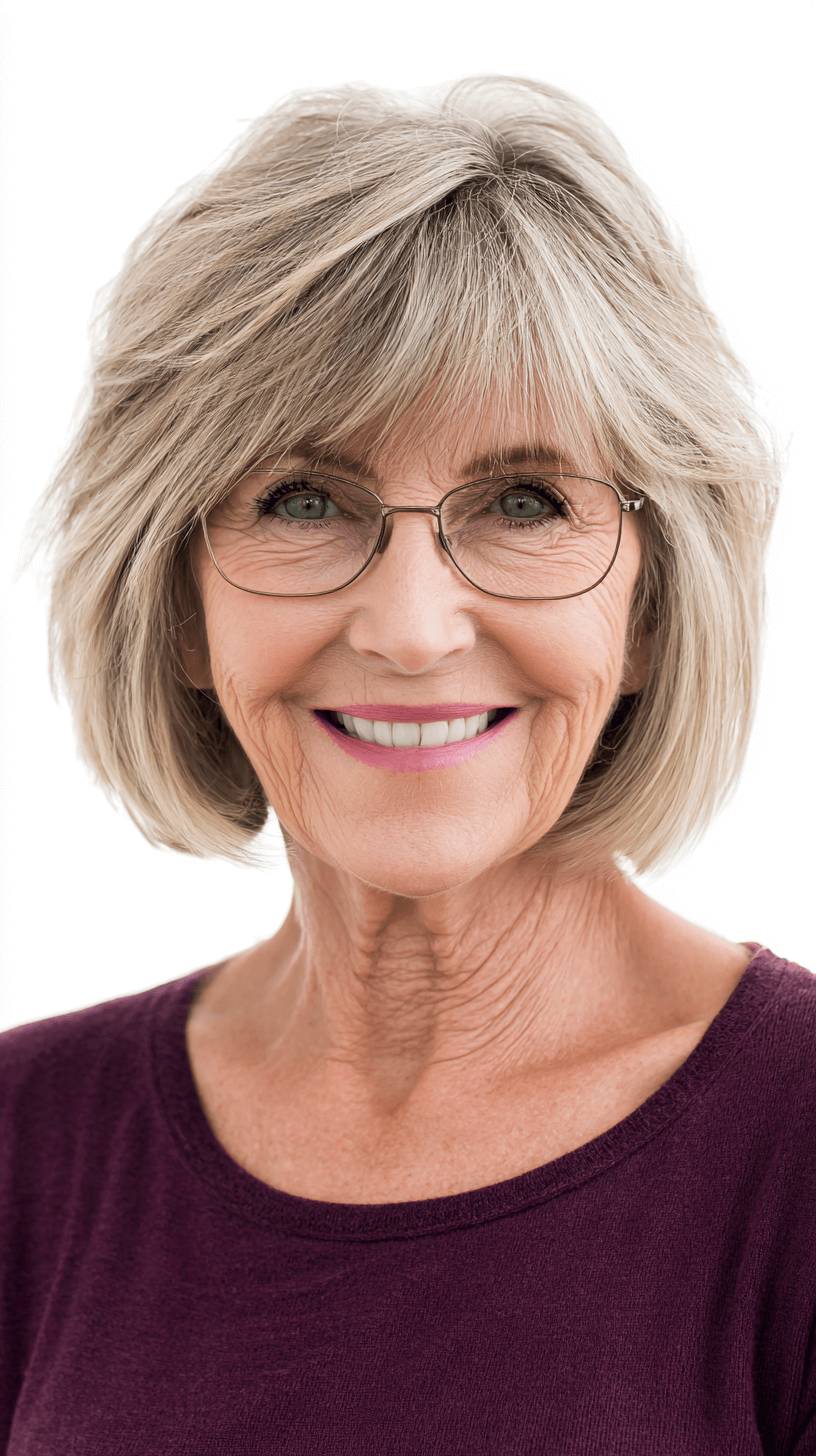 Modern Silver Shaggy Bob with Textured Bangs
