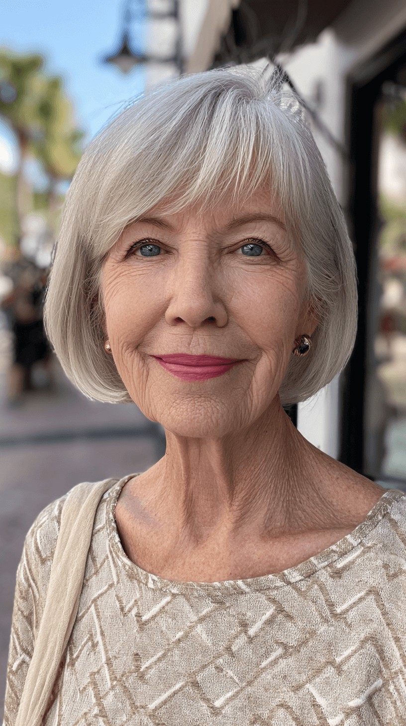 Modern Sleek Silver Bob with Subtle Face-Framing Layers