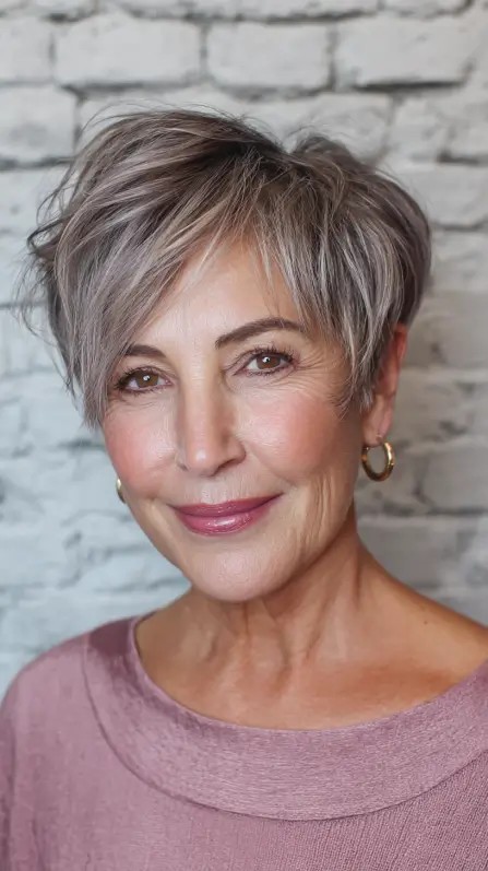 Playful Textured Pixie with Soft Silver Highlights