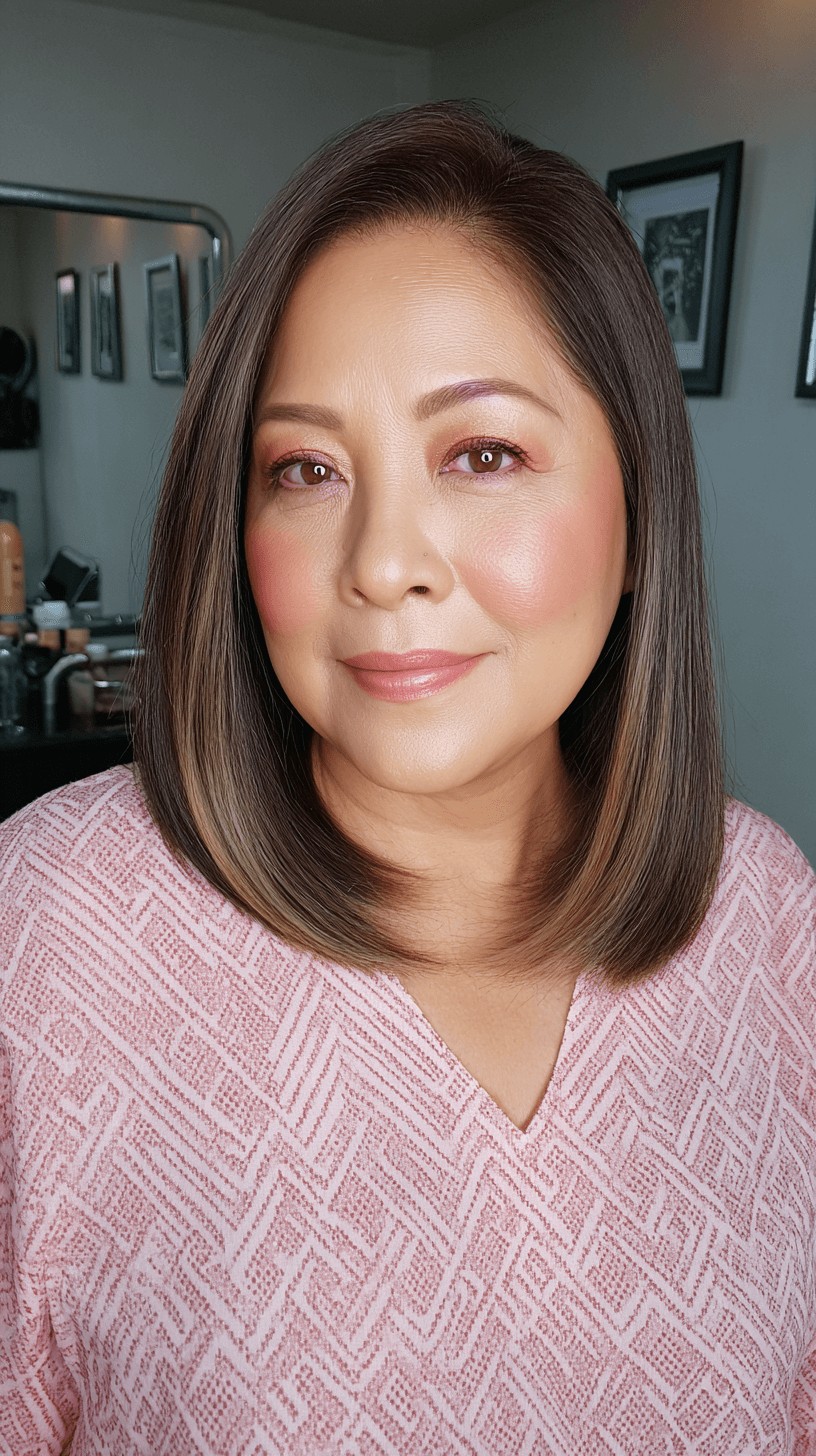 Sleek Shoulder-Length Blunt Cut with Soft Highlights