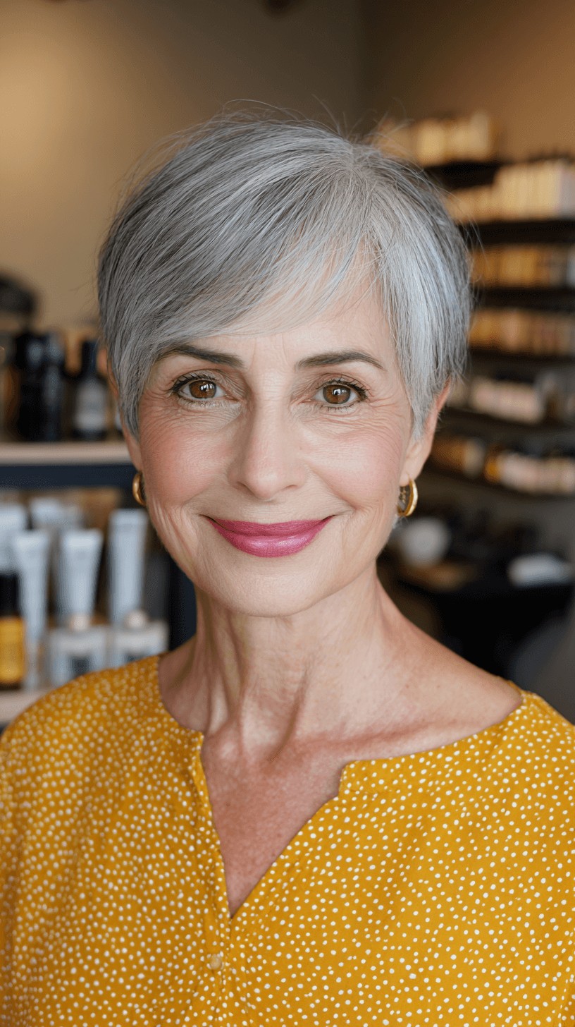 Soft Gray Layered Pixie Cut with Natural Texture