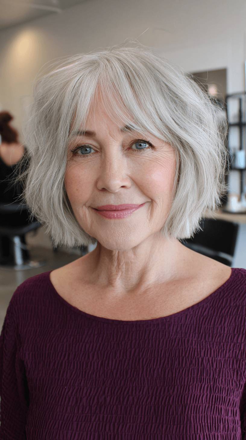 Soft Silver Shaggy Bob with Gentle Layers