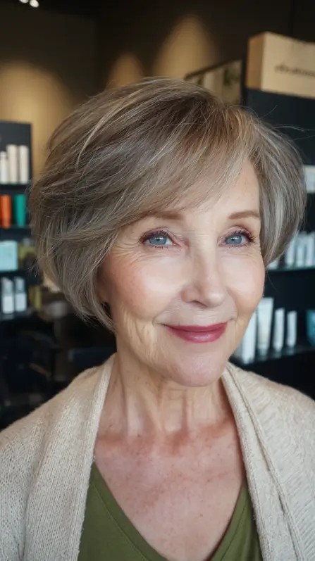 Softly Layered Ash Blonde Bob with Natural Volume