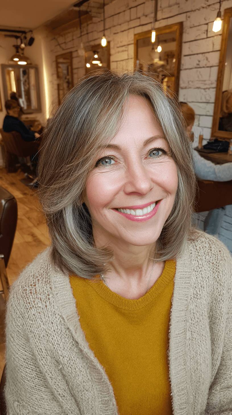 Softly Layered Ashy Blonde Lob with Subtle Face Framing