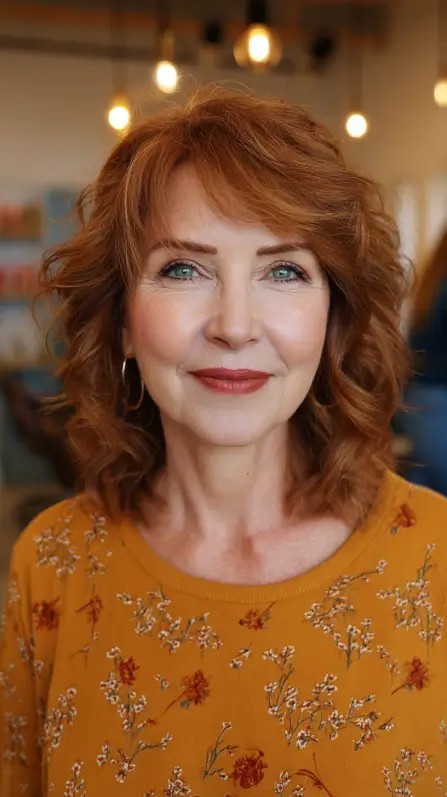 Softly Layered Copper Cut with Subtle Curls