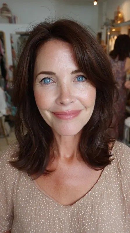 Softly Layered Mid-Length Cut with Subtle Waves