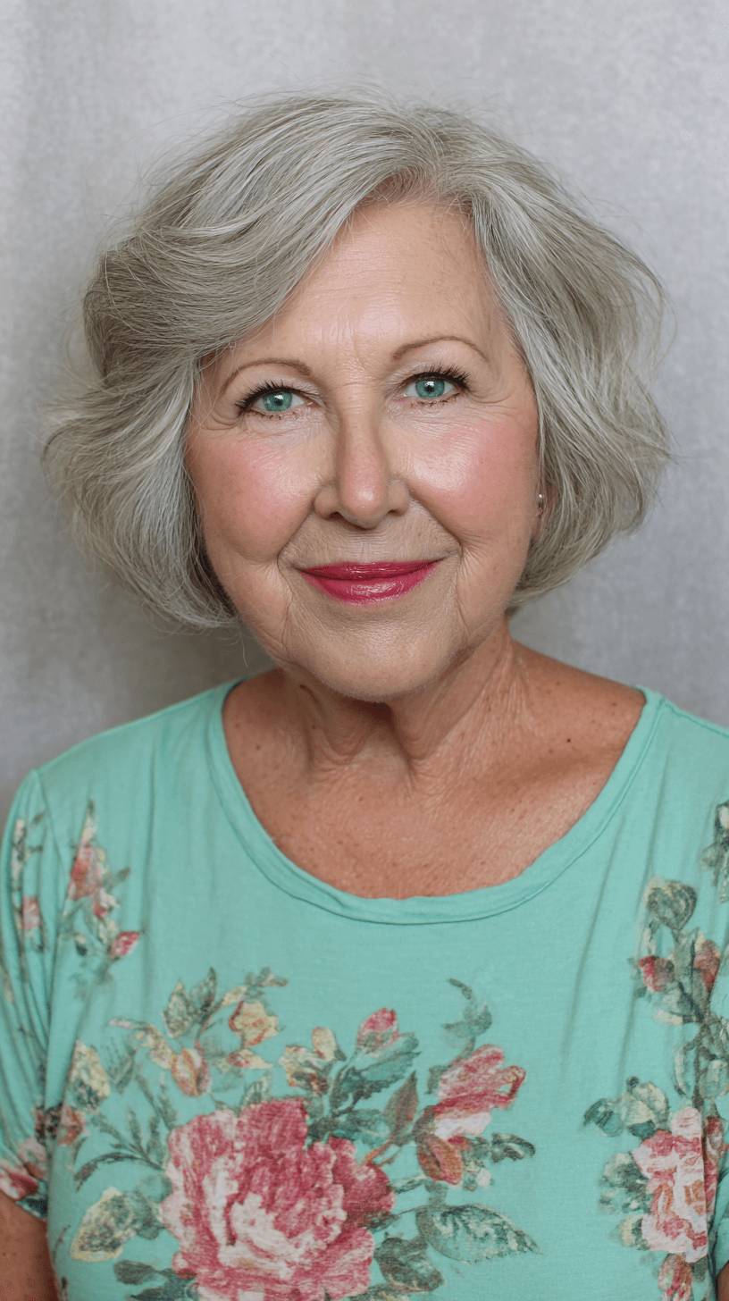Softly Textured Grey Bob with Flattering Volume